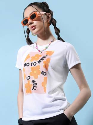 Tokyo Talkies Printed Women Round Neck White T-Shirt