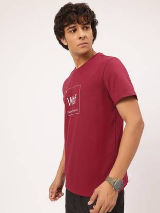 Glitchez Printed Men Round Neck Maroon T-Shirt