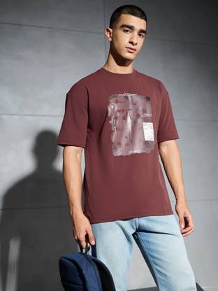 TECHNOSPORT Graphic Print Men Crew Neck Maroon T-Shirt