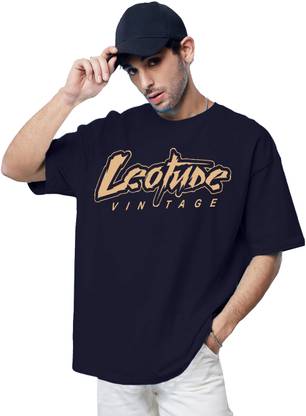 Leotude Printed Men Round Neck Navy Blue T-Shirt