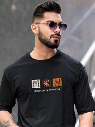 MANIAC Printed Men Round Neck Black T-Shirt