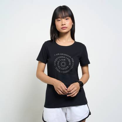 Ajile By Pantaloons Graphic Print Women Round Neck Black T-Shirt
