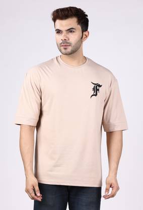 E-MAX Typography Men Round Neck Beige T-Shirt