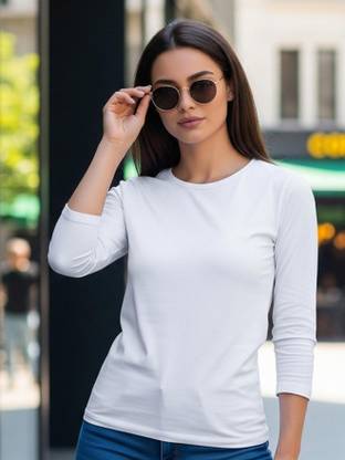 JUNEBERRY Solid Women Round Neck White T-Shirt