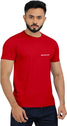 INDICLUB Solid Men Round Neck Red T-Shirt