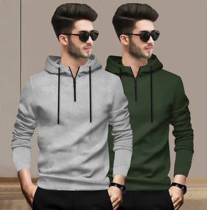 BLIVE Printed Men Hooded Neck Grey, Dark Green T-Shirt