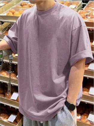 FURRR Solid Men Round Neck Purple T-Shirt