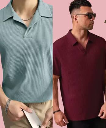 Christy World Solid Men Polo Neck Multicolor T-Shirt