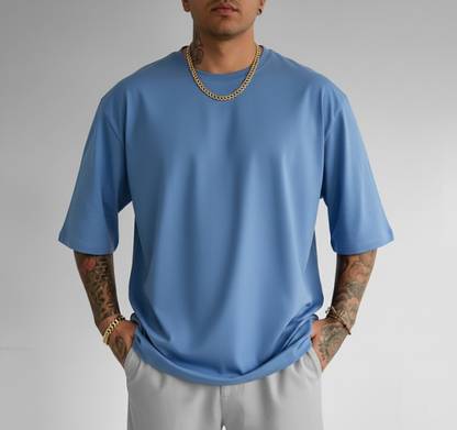 KENI Solid Men Round Neck Blue T-Shirt