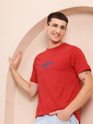 Mast & Harbour Printed Men Round Neck Red T-Shirt