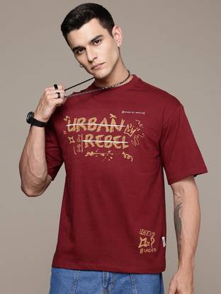 Roadster Printed Men Round Neck Maroon T-Shirt