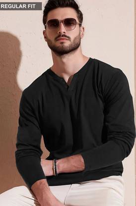 TRIPR Solid Men V Neck Black T-Shirt