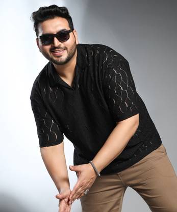 Instafab Plus Printed Men Polo Neck Black T-Shirt