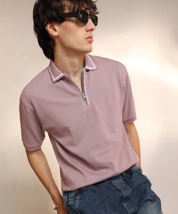 CAMPUS SUTRA Solid Men Polo Neck Purple T-Shirt