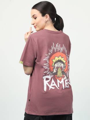 RIGO Printed Women Round Neck Purple T-Shirt