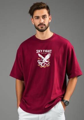 UrGear Graphic Print Men Round Neck Maroon T-Shirt