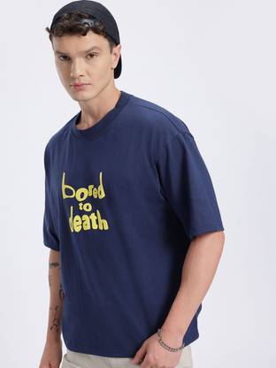 Glitchez Printed Men Round Neck Blue T-Shirt