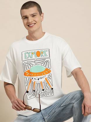 HERE&NOW Printed Men Round Neck White T-Shirt