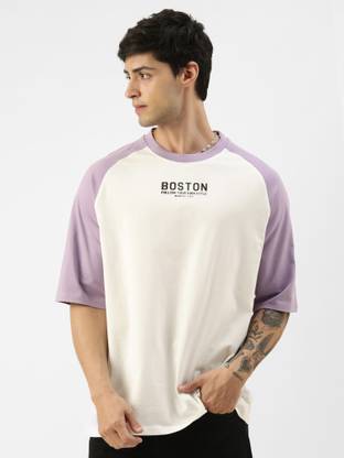 MANIAC Colorblock Men Round Neck Purple, White T-Shirt