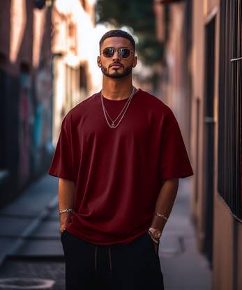 Veirdo Solid Men Round Neck Red T-Shirt