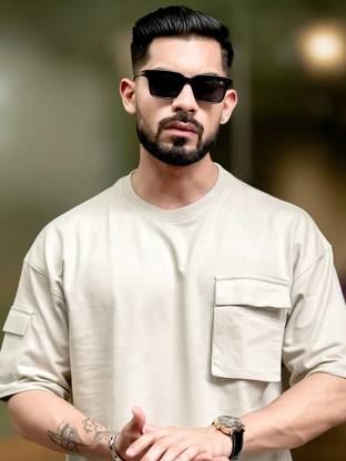 MANIAC Solid Men Round Neck Beige T-Shirt
