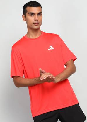 ADIDAS Solid Men Round Neck Red T-Shirt