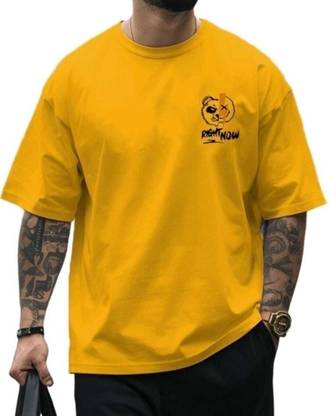 Hikaru Printed, Typography Men Round Neck Yellow T-Shirt