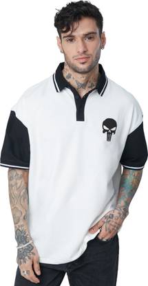 The Souled Store Graphic Print Men Polo Neck White T-Shirt