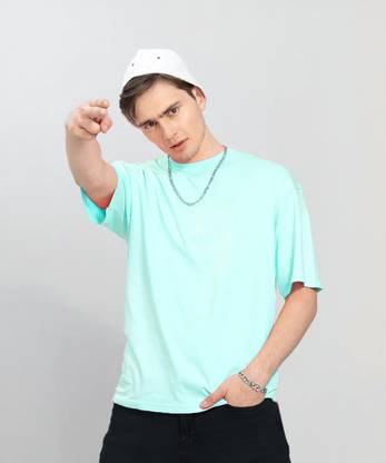 BEING WANTED Solid Men Round Neck Light Blue T-Shirt