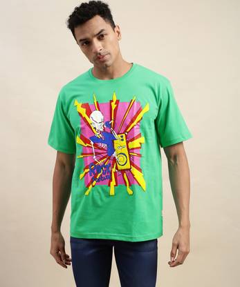Veirdo Graphic Print Men Round Neck Green T-Shirt
