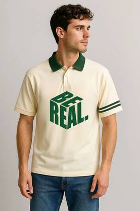 CULISH Printed, Self Design Men Polo Neck Beige T-Shirt