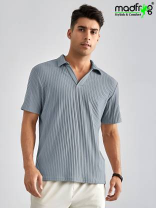 Madfrog Solid Men Polo Neck Light Blue T-Shirt