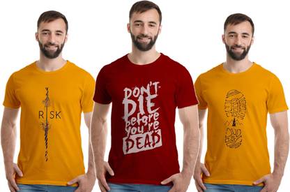 Printed Men Maroon, Gold, Gold T-Shirt