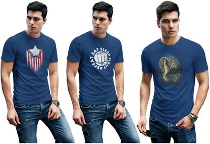 Printed Men Blue T-Shirt