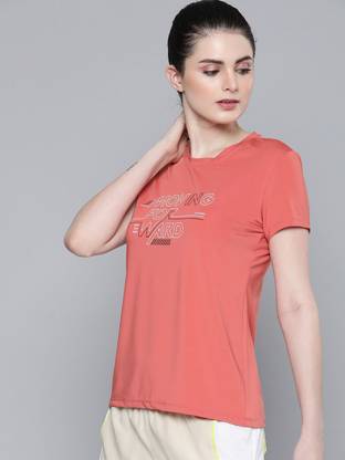 HRX by Hrithik Roshan Printed Women Round Neck Orange T-Shirt