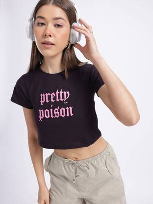 Glitchez Printed Women Round Neck Black T-Shirt
