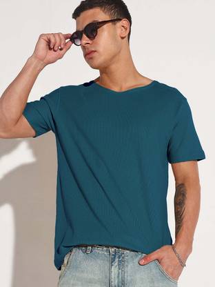 SHOWOFFFF Solid Men Round Neck Blue T-Shirt