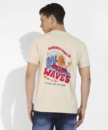 CAMPUS SUTRA Printed Men Round Neck Beige T-Shirt