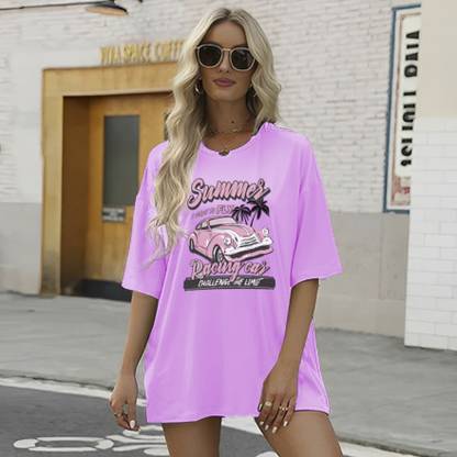 Calm Down Printed Women Round Neck Purple T-Shirt