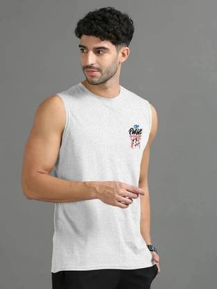 Triptee Printed Men Round Neck Silver T-Shirt