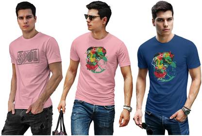 Printed Men Blue, Pink T-Shirt
