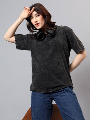 BELTLY Solid Women Polo Neck Black T-Shirt