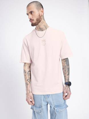 Glitchez Printed Men Round Neck Pink T-Shirt