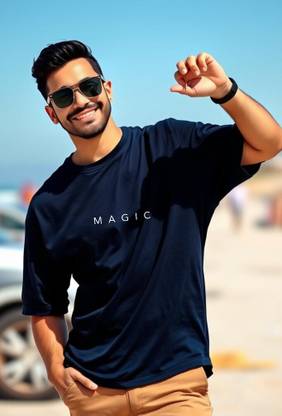 UrGear Typography Men Round Neck Navy Blue T-Shirt
