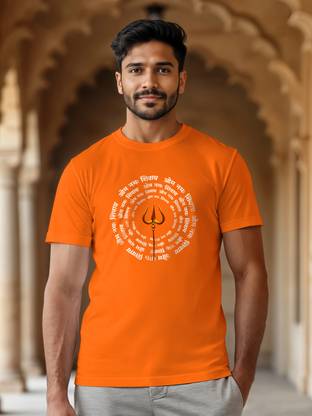 METRONAUT Printed Men Round Neck Orange T-Shirt