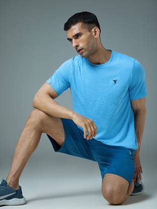 TECHNOSPORT Self Design Men Round Neck Blue T-Shirt