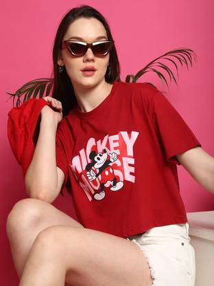 DreamBe Printed Women Round Neck Maroon T-Shirt