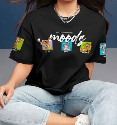 jibber jabber Typography Women Round Neck Black T-Shirt