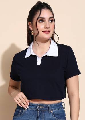 Adyavastram Solid Women Polo Neck Multicolor T-Shirt