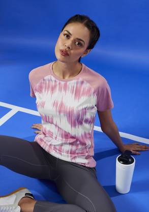 TECHNOSPORT Printed Women Crew Neck Purple T-Shirt